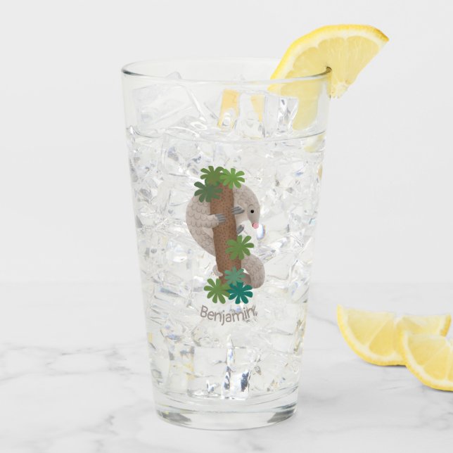 Cute happy pangolin anteater illustration glass (Back Ice)