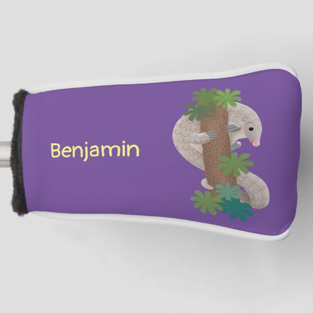 Cute happy pangolin anteater illustration golf head cover (Front)
