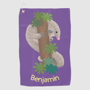 Cute happy pangolin anteater illustration golf towel