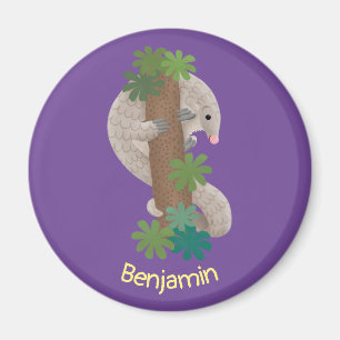 Cute happy pangolin anteater illustration magnet