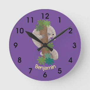 Cute happy pangolin anteater illustration round clock