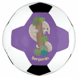Cute happy pangolin anteater illustration soccer ball
