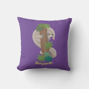 Cute happy pangolin anteater illustration throw pillow