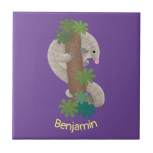 Cute happy pangolin anteater illustration tile