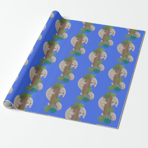 Cute happy pangolin anteater illustration wrapping paper