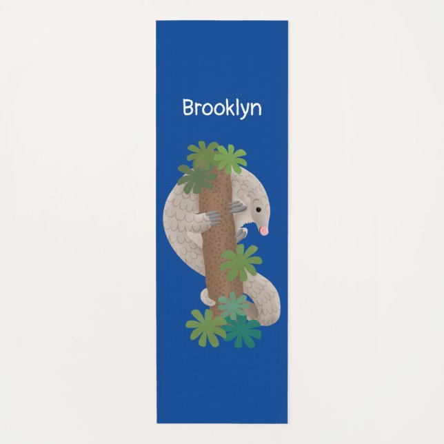 Cute happy pangolin anteater illustration yoga mat (Front)
