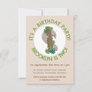 Cute happy pangolin anteater personalized birthday invitation