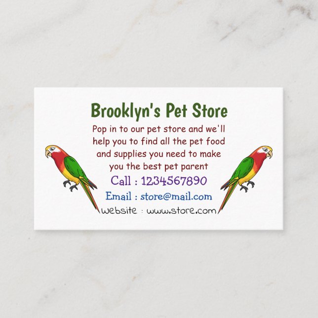 Cute happy parrot cartoon illustration business card (Front)
