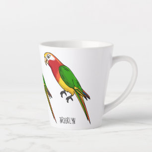Cute happy parrot cartoon illustration latte mug