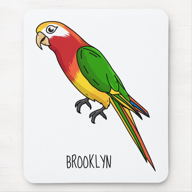 Cute happy parrot cartoon illustration mouse pad (Front)