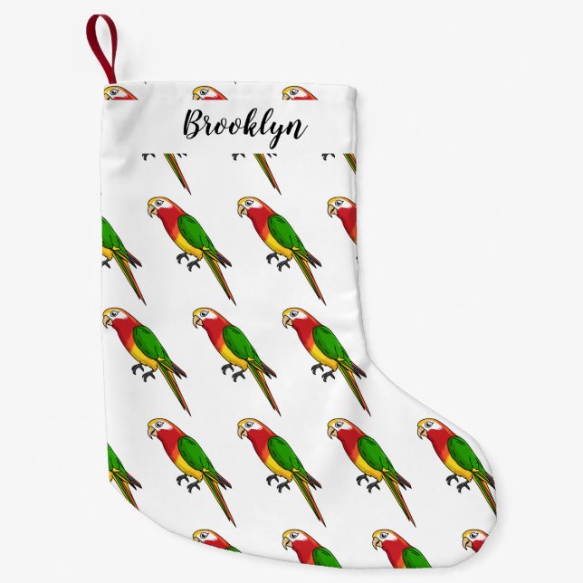 Cute happy parrot cartoon illustration small christmas stocking (Front)