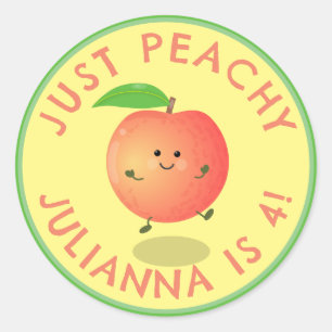 Cute happy peach cartoon personalized birthday classic round sticker