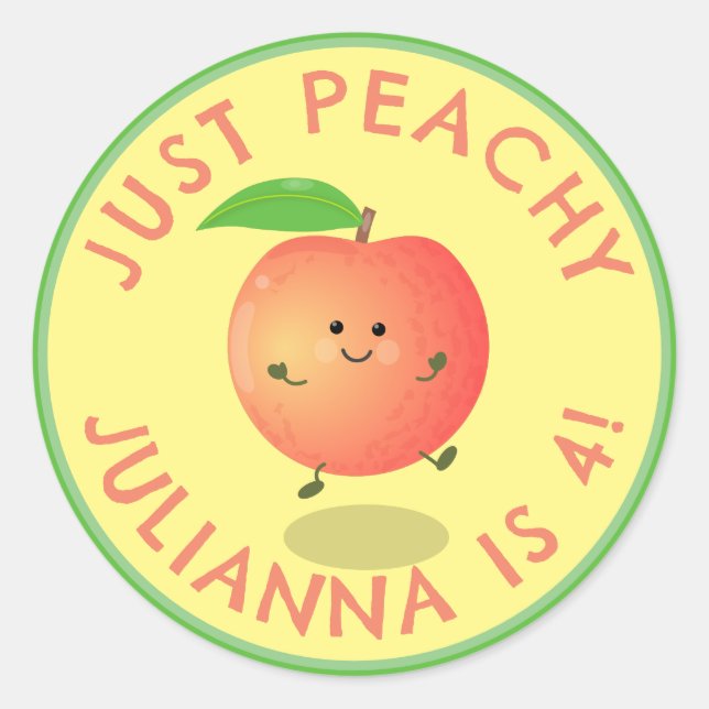 Cute happy peach cartoon personalized birthday classic round sticker (Front)