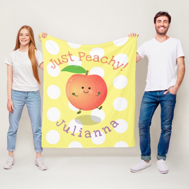 Cute happy peach just peachy cartoon illustration fleece blanket (In Situ)