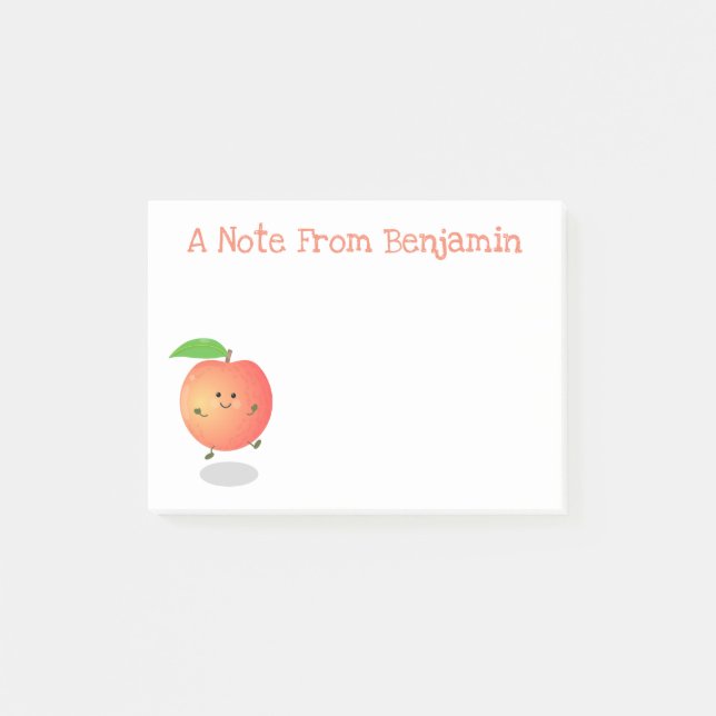 Cute happy peach just peachy cartoon illustration post-it notes (Front)