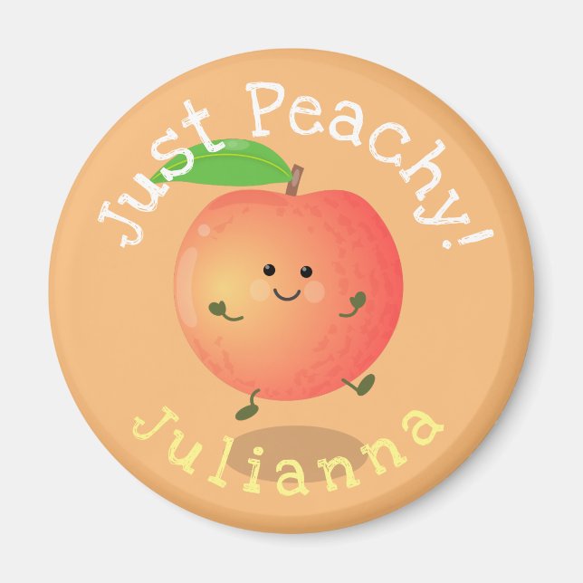Cute happy peach summer cartoon illustration magnet (Front)