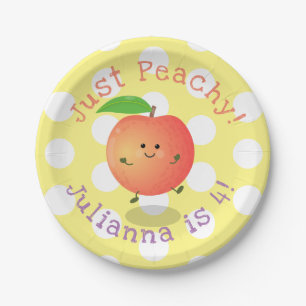 Cute happy peach summer cartoon illustration paper plate
