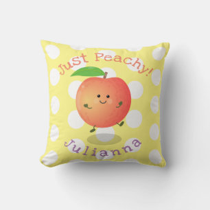 Cute happy peach summer cartoon illustration throw pillow
