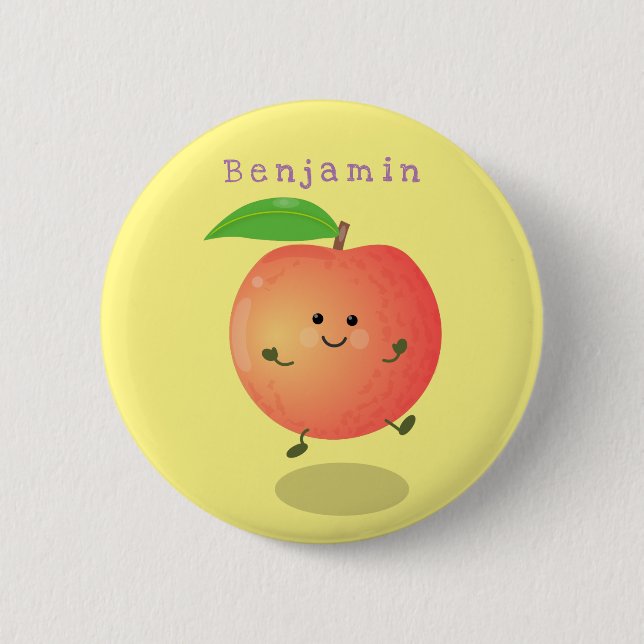 Cute happy peach yellow cartoon 2 inch round button (Front)