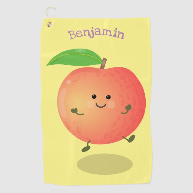 Cute happy peach yellow cartoon  golf towel (Front)