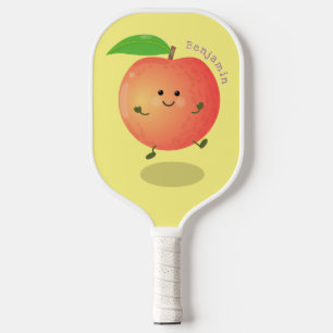 Cute happy peach yellow cartoon pickleball paddle