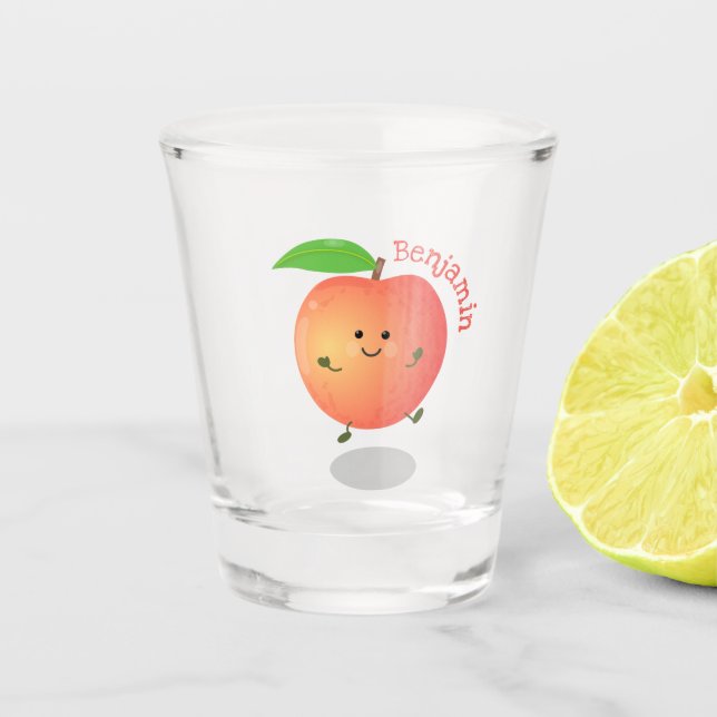 Cute happy peach yellow cartoon  shot glass (Front)