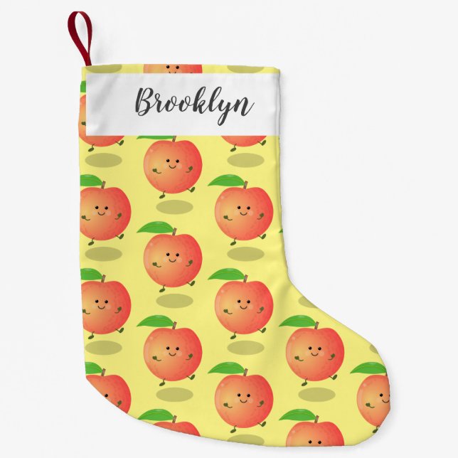 Cute happy peach yellow cartoon small christmas stocking (Front)