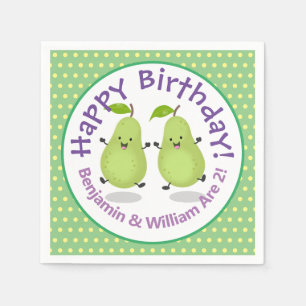 Cute happy pears twins cartoon illustration napkin