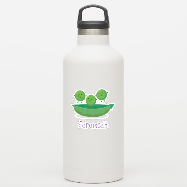 Cute happy peas in pod cartoon illustration (Waterbottle)