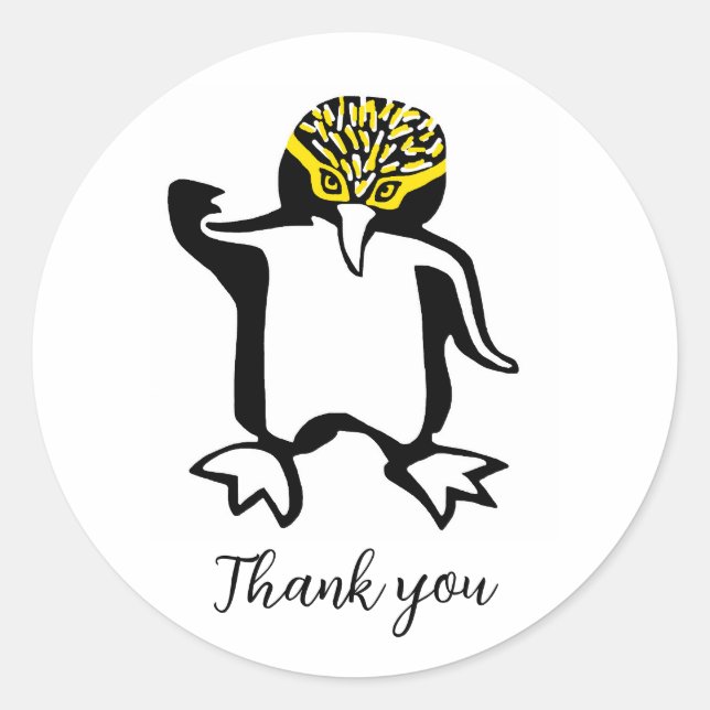 Cute Happy PENGUIN - Thank you -  Classic Round Sticker (Front)