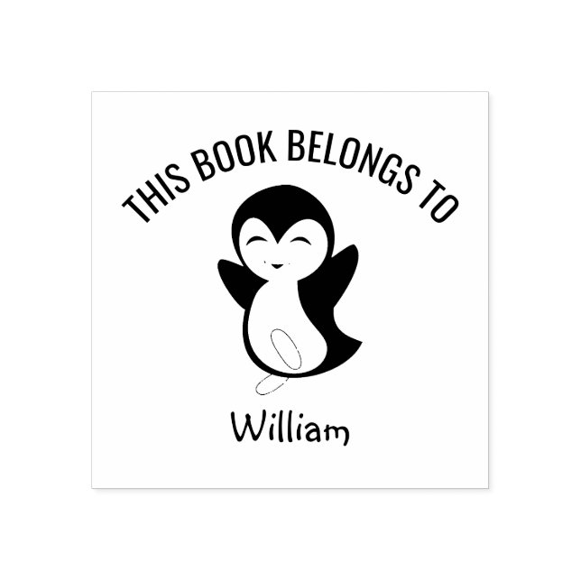 Cute Happy Penguin This Book Belongs to Name Rubber Stamp (Imprint)