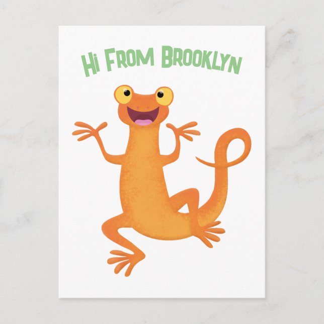 Cute happy personalized orange dancing newt postcard (Front)