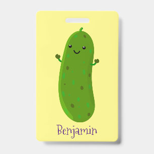 Cute happy pickle cartoon illustration badge