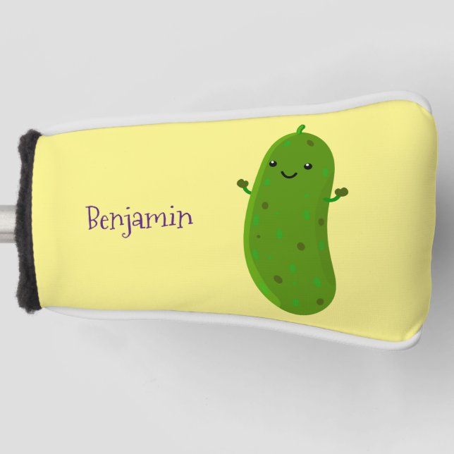 Cute happy pickle cartoon illustration golf head cover (Front)