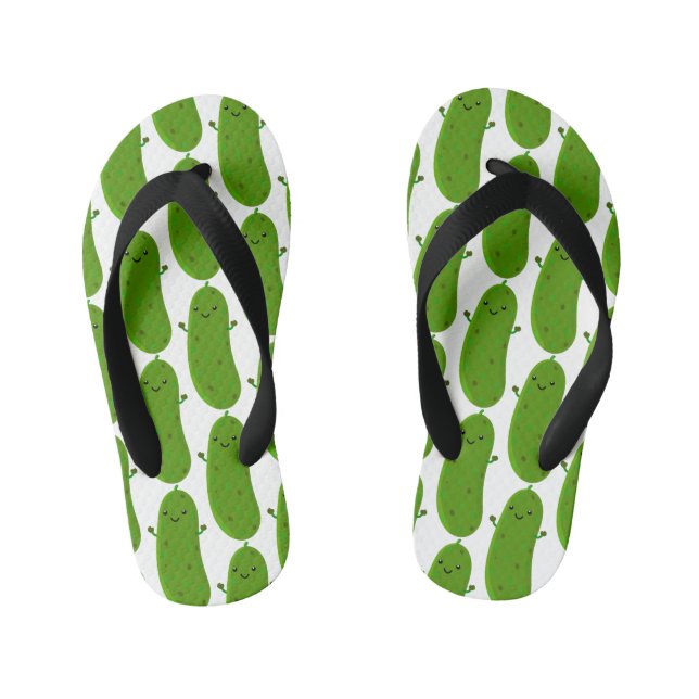Cute happy pickle cartoon illustration kid's flip flops (Footbed)
