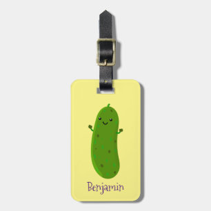 Cute happy pickle cartoon illustration luggage tag