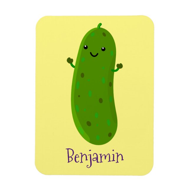 Cute happy pickle cartoon illustration magnet (Vertical)