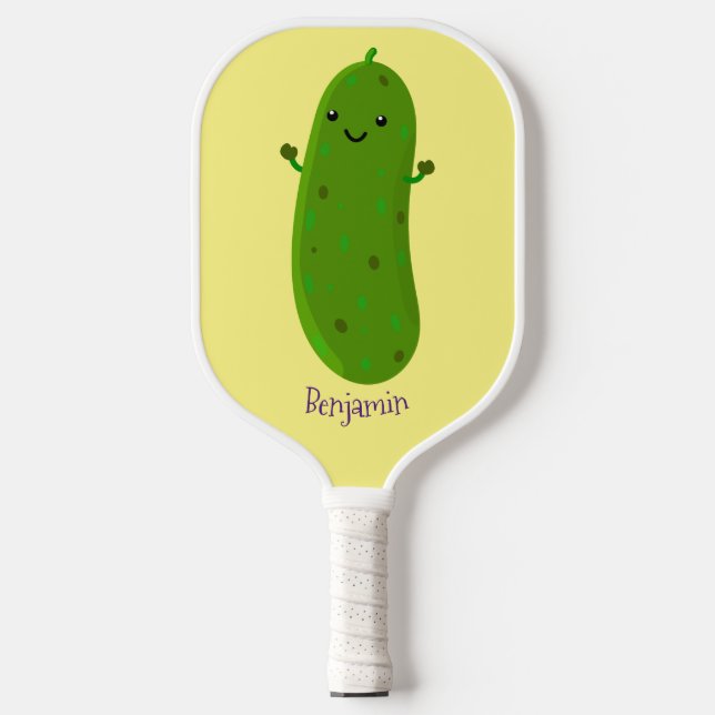 Cute happy pickle cartoon illustration pickleball paddle (Front)