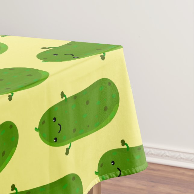 Cute happy pickle cartoon illustration tablecloth (In Situ)