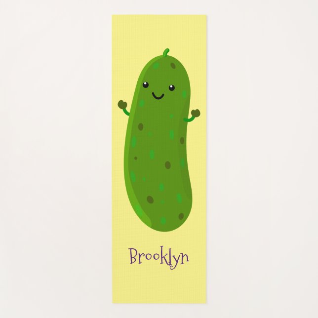 Cute happy pickle cartoon illustration yoga mat (Front)