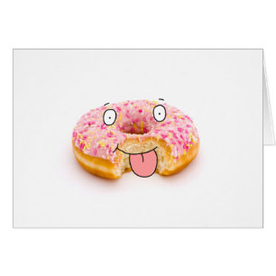 Cute happy pink doughnut character card