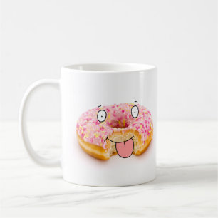 Cute happy pink doughnut character mug