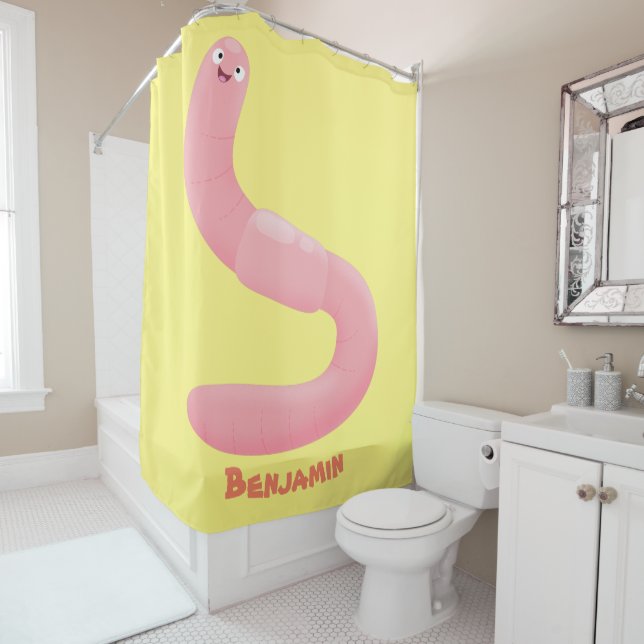 Cute happy pink earthworm cartoon (In Situ)