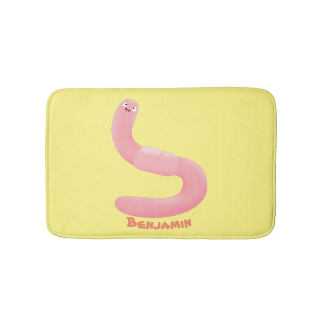 Cute happy pink earthworm cartoon bath mat (Front)
