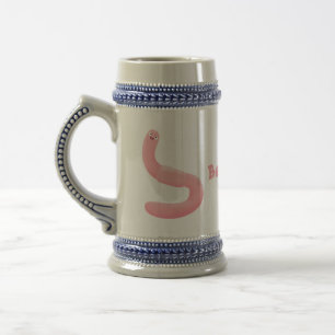 Cute happy pink earthworm cartoon beer stein