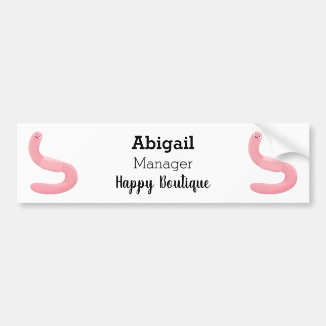 Cute happy pink earthworm cartoon bumper sticker (Front)