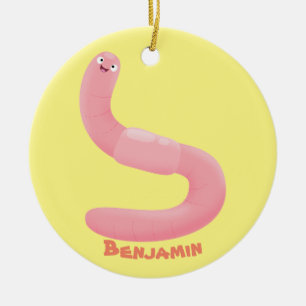 Cute happy pink earthworm cartoon ceramic ornament