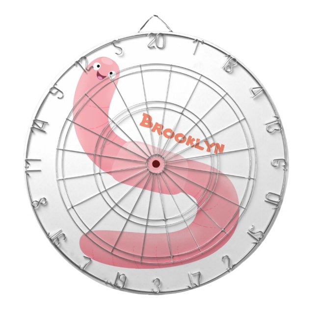Cute happy pink earthworm cartoon dartboard (Front)