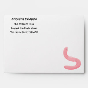 Cute happy pink earthworm cartoon envelope