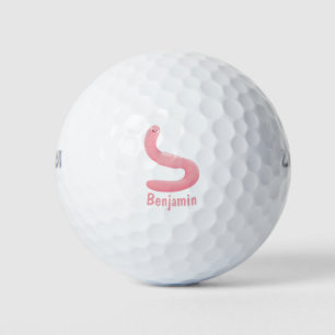 Cute happy pink earthworm cartoon golf balls